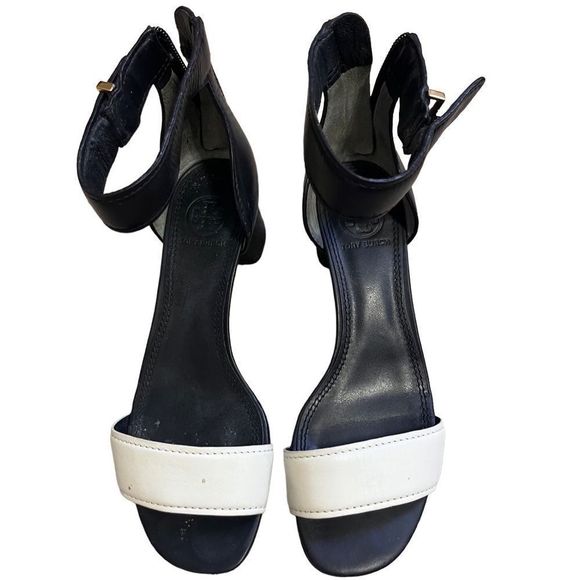 Tory Burch Shoes - Tory Burch Tana Heel Sandal- Maison Black and Ivory Heel with Zip Back 45mm